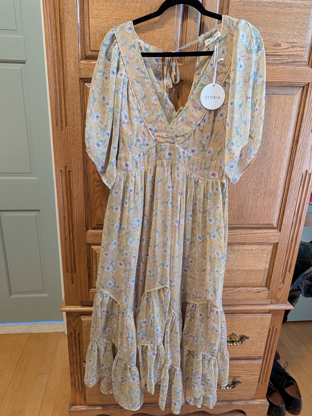 Storia Yellow Floral Maxi Dress with Puff Sleeves